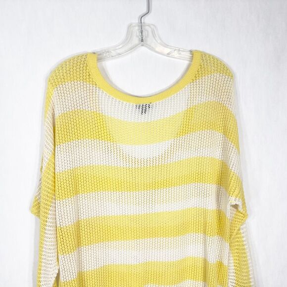 Torrid Plus Size 1X Sweater Yellow White Striped‎ Sheer Scoop Knit Pullover 948 - Picture 3 of 7